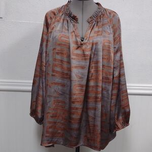 Entro Gray and Orange Abstract Blouse Oversized,Boho, Bohemian.